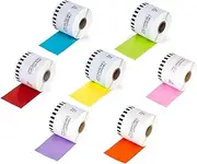 HOUSELABELS Compatible with DK-2205 Replacement Roll for Brother QL Label Printers; YE GR RD BL OR PK LAV Continuous Length Labels; 2-4/9" x 100 feet (62mm*30.48m) with 1 Reusable Cartridge - 7 Rolls