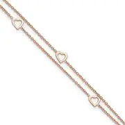 [JewelryWeb] 925 Sterling Silver Rose tone Polished Love Heart With 1in Anklet Measures 1mm Wide Jewelry Gifts for Women - 23 Centimeters