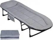 qorkhogr Camping Cot,Camping Cots for Adults with Mattress 5-Position Folding Padded Camping Bed Portable Sleeping Cot for Camp Office Beach Patio Sun Tanning Poolside 74.8"x25.98"x13.78" Grey