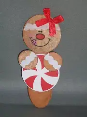 HANDMADE Christmas/Holiday Primitive Rustic Country Wood Gingerbread Girl Pin