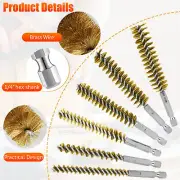6x 1/4in Hex Shank Brass Bore Cleaning Brushes 8-19mm Wire Brush for Power Drill