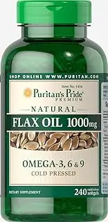 Puritan's Pride Non-GMO Natural Flax Oil 1000 mg-240 Rapid Release Softgels,White