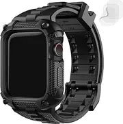 Watch Bands 44mm 45mm, Rugged iWatch Band Silicone with Screen Protector and Bumper Case for Men, Compatible with Apple Watch Series 6/5/4/SE 2nd Generation/SE (44mm, Black)