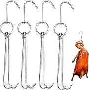 Fabselection Double Meat Hooks, 4 Pcs Stainless Steel Rotatable Roasting Hooks, Roast Duck Bacon Hams Shop Hook for Bacon, Hams, Meat, Duck, BBQ Grill