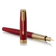 Parker Sonnet Red Lacquered Fountain Pen 18k Gold Medium Nib