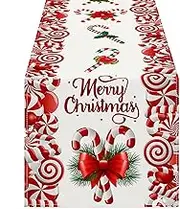 Table Cloth- Candy Cane Table Runner | Christmas Decor Rectangular Table Cloth, Christmas Candy Cane Table Runner, Merry Christmas Table Runner for Homes Restaurants Cafes
