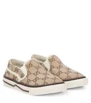 [Gucci Kids] Gucci Kids GG Canvas slip-on shoes UK 12 brown