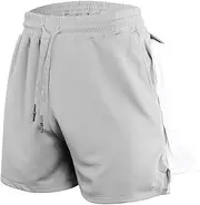 [BUNIQ] Workout Running Shorts for Men | Above The Knee Pants for Fitness - Men's Athletic Shorts for Running, Walking, Cycling, Boxing, Squatting, Weight Lifting Light Gray