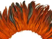 4 Inch Strip Orange Dyed Half Bronze Strung Rooster Schlappen Feathers Halloween