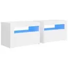 2x LED Lights Bedside Tables Wood Drawers Side Storage Cabinets Nightstand White