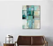 Blue Grey Vintage Abstract Stretched Canvas Print