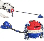CYBERNOVA Interactive Dog Toy for Aggressive Chewers,Puzzle Treat Food Dispensing Ball Toy,Suction Cup Dog Toy Tug of War (Blue+red)