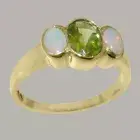 Solid 9k Yellow Gold Natural Peridot & Opal Womens Trilogy Ring - Sizes 4 to 12