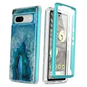 for Google Pixel 7A Case with Built-in Screen Protector,Military Agate Stone