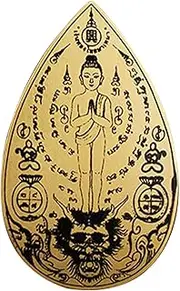 [Generic] Thai Buddha Amulet | Thai Buddha Holy Charm Amulet Gold Card | Lucky Sign Scripture Runes, Collectibles Necklace Charm Religious Decor for Men Women