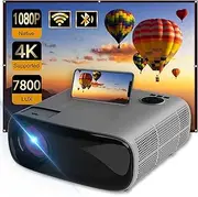 5G WiFi Projector 4K, 7800 Lumen HD 1080P Bluetooth Video Projector, 300" Screen Home Cinema Projector with Speaker, Auto-Keystone Outdoor Projector, HDMI/USB/VGA/Laptop/iOS/Android (Black)