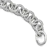 [JewelryWeb] 925 Sterling Silver Push clasp Polished Textured Bracelet Hidden-Clasp 20 Centimeters Link-Bracelet for Women