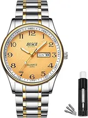 [BOSCK] Men's 40mm Analog Watch – Auto Date & Day Display, Stainless Steel Business Sports Watch, Easy to Read, 30M Waterproof