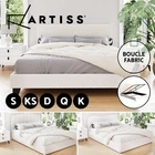 Artiss Bed Frame Boucle Fabric Queen Double King Single Size Gas Lift White