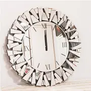 FIN 80cm Large Mirrored Wall Clock 3D Beveled Glass Edge Fireplace Living Room Decor