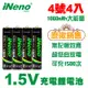 【日本iNeno】4號/AAA恆壓可充式1.5V鋰電池4入