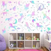 4 Sheets of Unicorn Peel and Stick Wall Decal Glitter Unicorn and Fairy Wall Stickers Cartoon Wall Decals Removable DIY for Bedroom Playroom Living Room Decor, Unicorn and Fairy