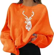 [Generic] Christmas Plus Size Shirts Women Crewneck Deer Graphic Shirts Hoodies Soft Comfy Holidays Sweatshirt Pullover Xmas Tops
