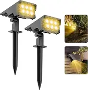 MEIKEE Solar Spot Lights Outdoor 2 Pack Warm White 3000K Landscape Spotlights Dusk to Dawn 3 Modes 3 Brightness Adjustable IP65 Waterproof for Lawn Tree Patio Path