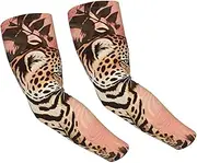 [FHEDVBN] Striped Leopard Arm Sleeves Compression Arm Covers for Men Women Outdoor Sun Sleeves Cooling Sports Sleeve, Black