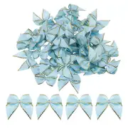 50Pcs Mini Metallic Edge Ribbon Bow 1" Satin Ribbon Bows Soft Gold Edge Sky Blue