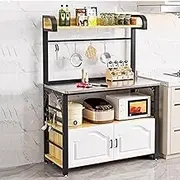 Kitchen Organizer Shelf, Wood Accent Floor Cupboard Cabinet Kitchen Freestanding Storage Organizer Farmhouse Coffee Bar (Color : Black, Size : 58X40X140CM)