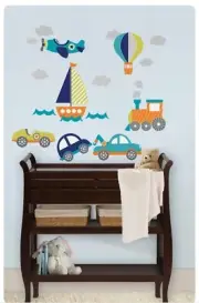On The Go Wall Art Set Airplane, Boat. Train, Car, Hot Air Balloon