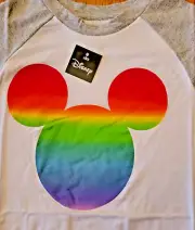 Disney Mickey Mouse Adult Unisex Graphic Tee Rainbow Mickey White Size Small