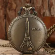 Vintage Eiffel Tower Pocket Watch Analog Quartz Necklace Pendant Chain Gift
