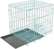 FOMIYES Metal Wire Dog Crate Foldable Travel Dog Cage with Tray Pet Cage for Small and Medium Dog, Cat, Rabbit (Blue, 35cm)