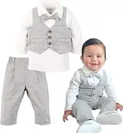 [mini ROPA] Baby Boys' Suits Gentleman Dress Baby Boys Clothes Outfit Set Vest Suits Baby Birthday Long Sleeve Shirts Pant Vest Bow Tie