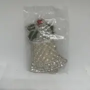 Silver Sequin & Bead Christmas Ornament Satin Silver Bell 4.75” Tall New