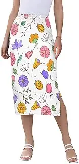 [GuoChe] Women Midi Skort Flowy Elastic Colorful Leaves Flower Purple Orange Summer Split Beach Skirt