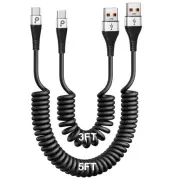 USB Type C Coiled Cable Fast Charging (3FT/5FT), 2Pack Android Auto Charging ...