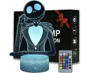 Halloween Town Pumpkin King Jack Skellington Night Light,3D Illusion Lamp with Remote for Kids’ Bedroom and Jack Skellington Fans