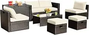 Costway 8-Piece Outdoor Patio Furniture Set, Outdoor Space-Saving PE Rattan Conversation Set with Storage Box, Tempered Glass Table, Patio Sectional Sofa Set