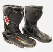 Suzuki GSXR Motorbike Boots Black Motorcycle Shoe Leather Boot Ride Leder Biker