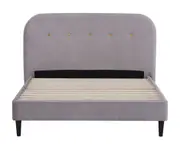 Venus Boucle Queen Bed Curved Headboard Button Detail Solid Wood Frame Light Grey