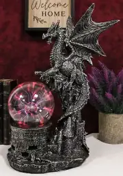Medieval Dragon Guardian Electric Plasma Ball | Gothic Orb Lighting 14" Height