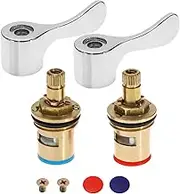 ECSiNG 1 Pair 1/2" Basin Sink Tap Lever Head Conversion Kit Brass Hydraulic Control Cartridge Faucet Valve for Most Bathroom Kitchen Tap (Cold & Hot) 20 Teeth