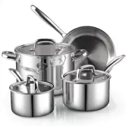 Cook N Home Cookware Set 7-Pc+ Dishwasher/Induction/Oven Safe+Stackable+Tri-Ply