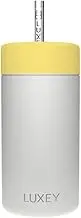 Kids Stainless Steel Smoothie Tumbler – Leak-Proof with Straw Lid & Stainless Straw – 12oz Reusable Cup for Smoothies, Juice, Water – BPA-Free, Plastic-Free – Grey (Happy)