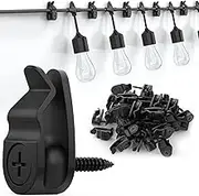 Outdoor String Lights Clips, Weatherproof Cable Hanger Hooks for Hanging Fairy Lights, Holiday Decor - Black, 50 Pack