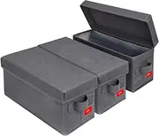 Upgrade CD Storage Box - Perfect CD Case Organizer - Stackable with Lid, Holds 105 Jewel Cases - 14.37 x 5.5 x 6.3 Inches - Grey