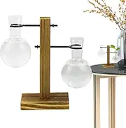 Plant Propagation Station,Test Tube Hydroponic Rack Clear Propagating Station with Wooden Stand - Flower Rack Hydroponic Container Vase Jars for Women, Mom, Home